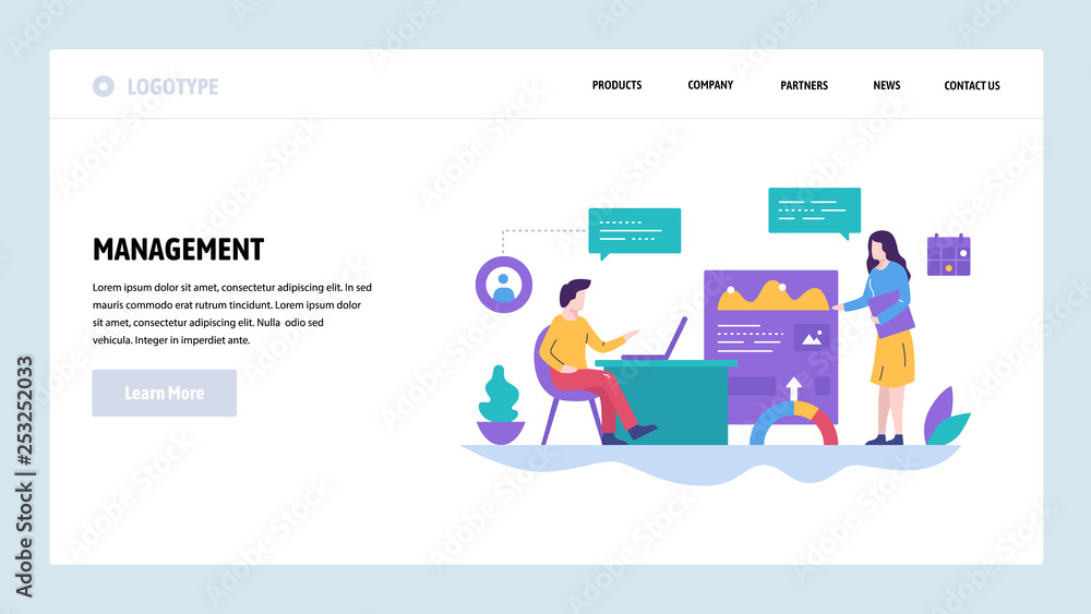 Poster vector web site design template. business management, office meeting, financial report presentation.