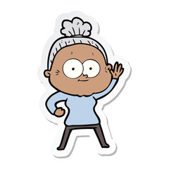 sticker of a cartoon happy old woman