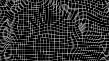 Grid distorted effect, dots mesh with waves, abstract background