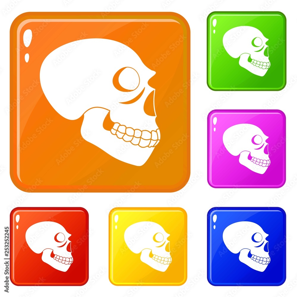 Poster skull icons set collection vector 6 color isolated on white background