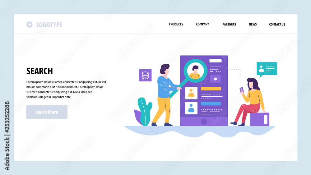 Poster vector web site design template. people search on internet. online profiles and job recruitment. lan