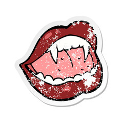 retro distressed sticker of a cartoon vampire lips