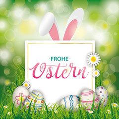 Frohe Ostern Cover mit Ostereiern und Hasenohren
