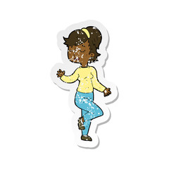 retro distressed sticker of a cartoon dancing woman