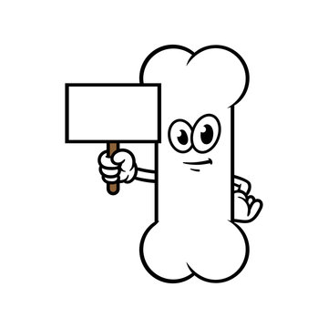 Cartoon Bone Character Holding a Blank Sign