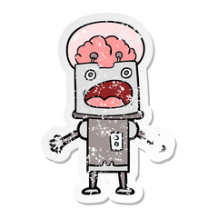 distressed sticker of a cartoon robot