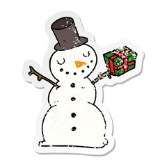 distressed sticker of a cartoon snowman
