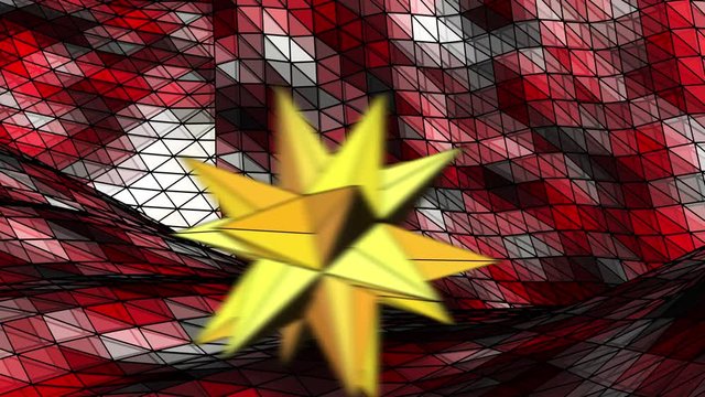 4K Abstract futuristic background tetrahedron flight over a polygonal surface to a plasma