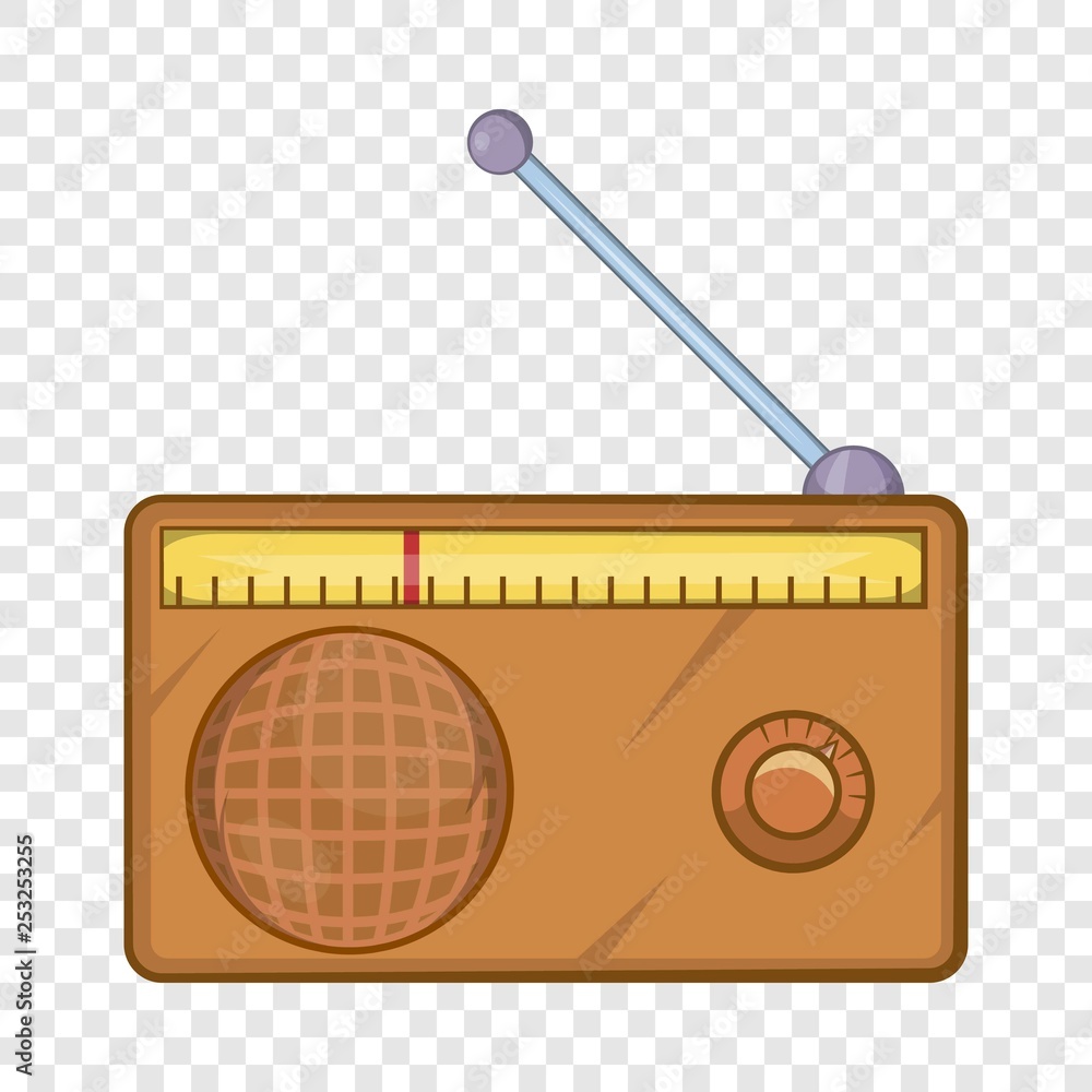 Poster brown retro style radio receiver icon in cartoon style on a background for any web design