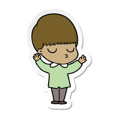 sticker of a cartoon calm boy