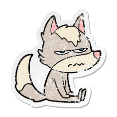 distressed sticker of a cartoon annoyed wolf