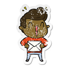 distressed sticker of a cartoon excited man