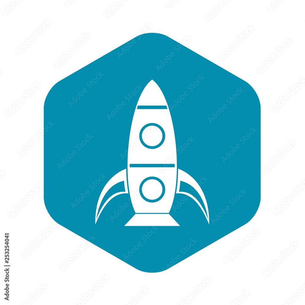 Poster rocket icon in simple style for any design
