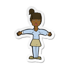 sticker of a cartoon woman shrugging shoulders