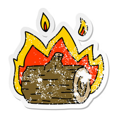 distressed sticker of a quirky hand drawn cartoon campfire