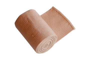 Brown roll elastic bandage isolated on white background. clipping path.