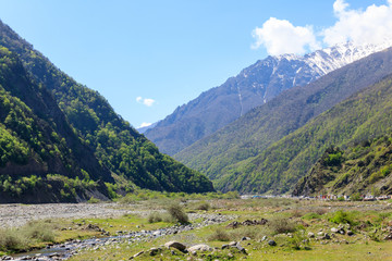 Fototapeta na wymiar Mountain river in the Caucasian mountains