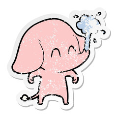 distressed sticker of a cute cartoon elephant spouting water