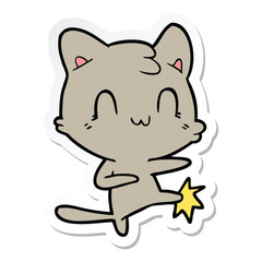 sticker of a cartoon happy cat karate kicking
