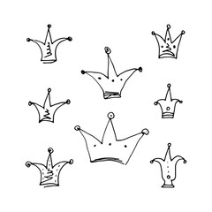 crowns set. hand-drawn vector illustration on white background