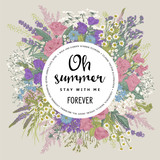 Wedding invitation. Summer frame. Rustic floral bouquet. Vector vintage illustration.