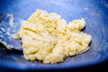 khoya is a dairy product widely used in South Asian cuisine of India. It is made of either dried whole milk or milk thickened by heating in an open iron pan.