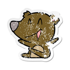 distressed sticker of a laughing bear cartoon