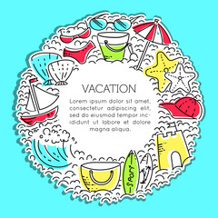 Design elements of Vacation at sea. Outline icon with elements for mobile concepts and web apps. Line and flat style icon. Vector sign