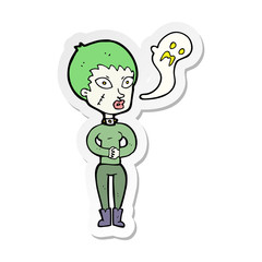 sticker of a cartoon undead woman