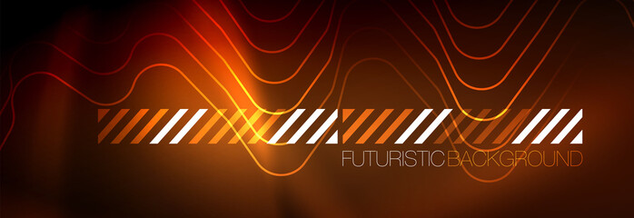 Neon glowing techno lines, hi-tech futuristic abstract background template with square shapes