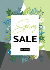 Fototapeta na wymiar Sale poster, banner for spring. Elegant sale and discount promo background with floral pattern. Vector illustrations for website, mobile website banner, social media, shopping mall and campaigns.