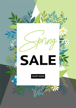 Sale poster, banner for spring. Elegant sale and discount promo background with floral pattern. Vector illustrations for website, mobile website banner, social media, shopping mall and campaigns.