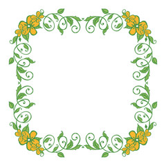Vector illustration design artwork green leaf orange flowers frames bloom hand drawn
