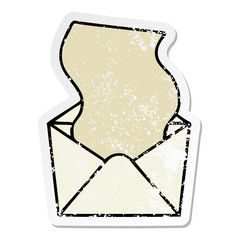 distressed sticker of a quirky hand drawn cartoon dollar in envelope