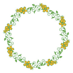 Vector illustration pink flower with leaves arranged in frame hand drawn