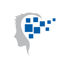 Vector logo digital generation, head and pixel