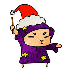christmas textured cartoon of kawaii wizard