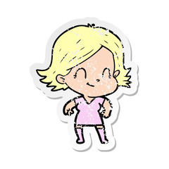 distressed sticker of a cartoon friendly girl
