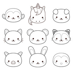 Kawaii cute animals for coloring book, scrapbooking and others