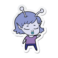 sticker of a cute alien girl cartoon