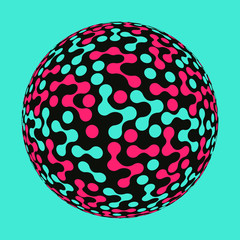 graphic connected dots sphere in pop blue black pink shades