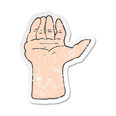 retro distressed sticker of a cartoon open hand