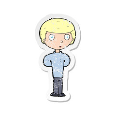 retro distressed sticker of a cartoon curious boy