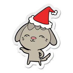 happy sticker cartoon of a dog wearing santa hat