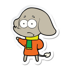 sticker of a cartoon unsure elephant in scarf