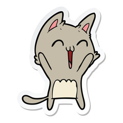 sticker of a happy cartoon cat meowing