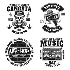 Rap and hip-hop vector monochrome emblems - obrazy, fototapety, plakaty