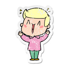 distressed sticker of a cartoon excited man