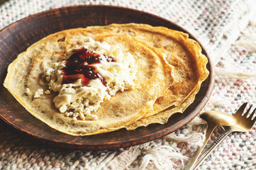 Thin fried pancakes in a plate