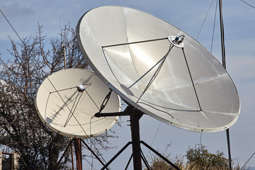 Closeup view of satellite dishes.Communications.